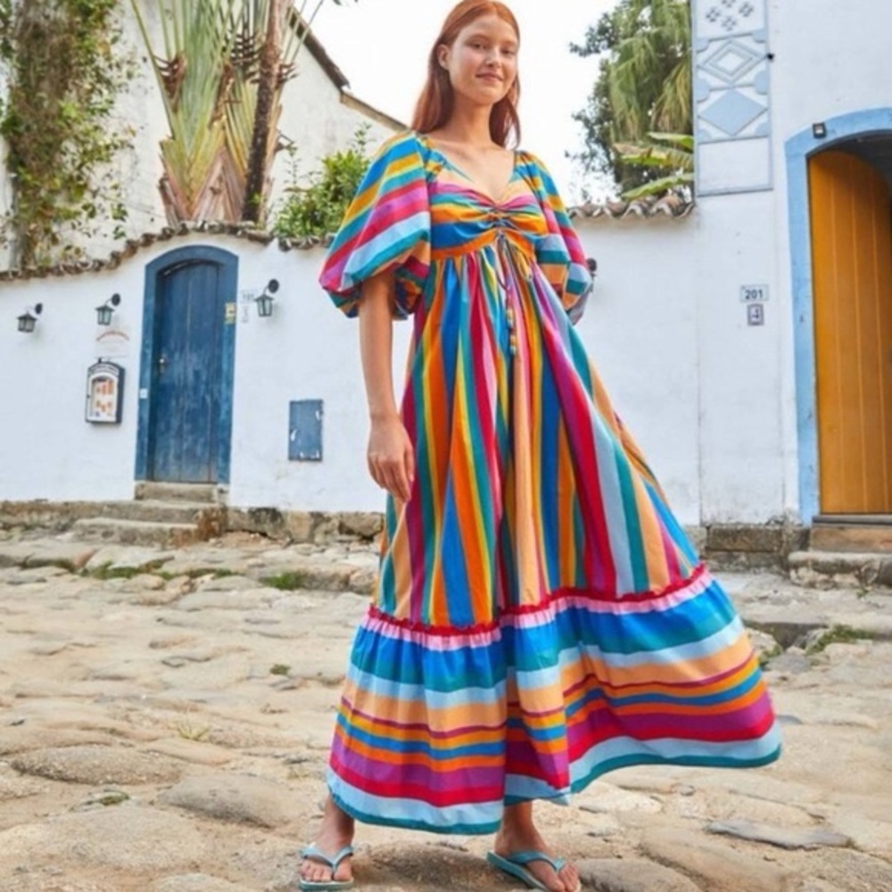 Farm Rio Striped Scarf Maxi Dress